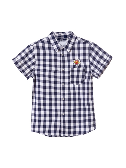 

5.10.15 Boys Navy Blue & White Regular Fit Checked Casual Shirt