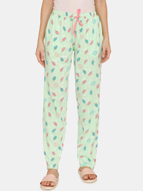 

Zivame Women Green & Pink Ice-Cream Print Lounge Pants