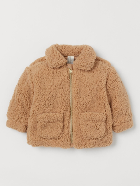 

H&M Girls Beige Collared Faux Shearling Jacket