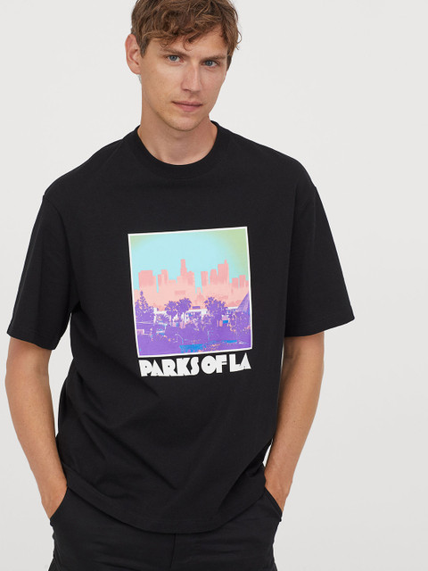

H&M Men Black Heavy Cotton Jersey T-shirt