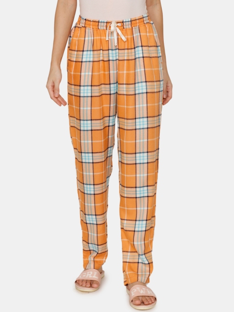 

Zivame Women Orange & White Checked Lounge Pants