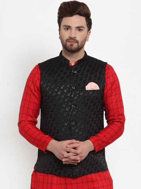 

MAXENCE Men Black Woven Design Slim Fit Nehru Jacket