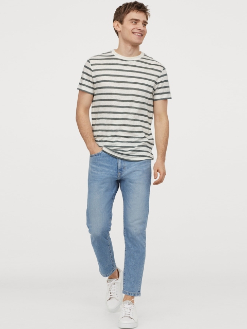 

H&M Men Blue Solid Slim Straight Cropped Jeans