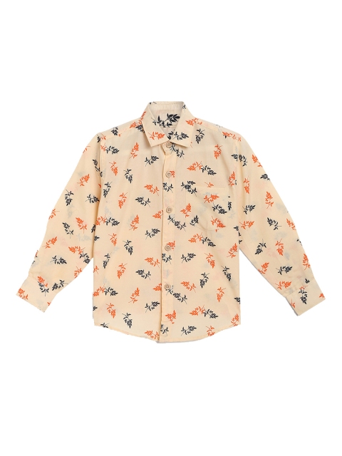 

Kidling Boys Cream-Coloured Classic Regular Fit Printed Casual Shirt