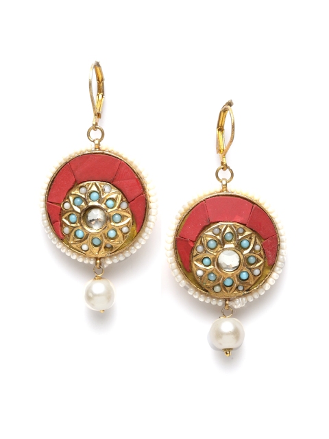 

DUGRISTYLE Red & Gold-Toned Circular Drop Earrings