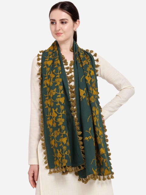 

Mesmora Women Green & Mustard Embroidered Stole