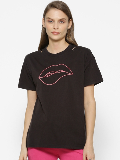 

FOREVER 21 Women Black Printed Pure Cotton Top