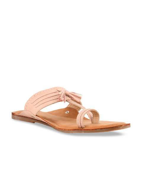 

SKO Men Pink Solid Leather One Toe Flats