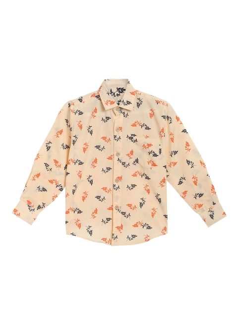 

Kidling Boys Cream-Coloured & Orange Classic Regular Fit Printed Casual Shirt
