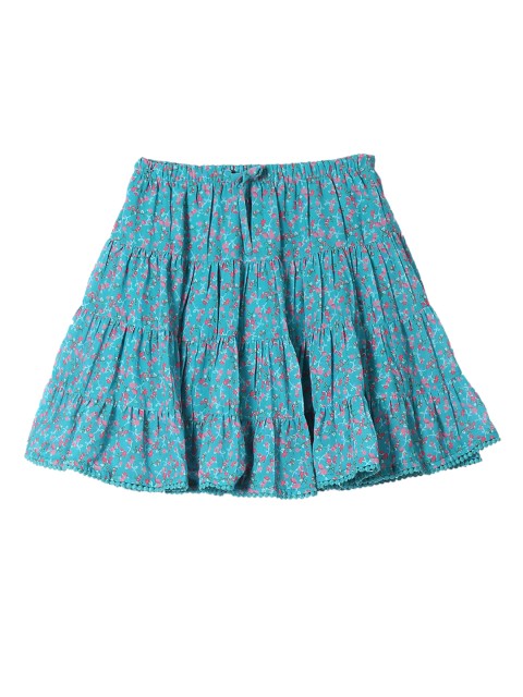

Cherokee Girls Green & Pink Floral Printed Knee-Length Tiered Skirt