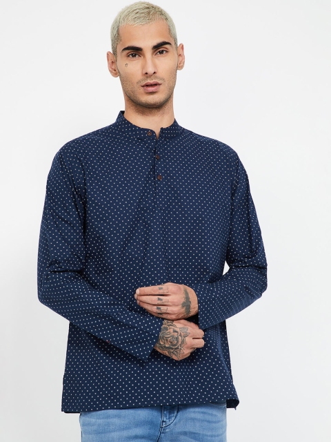 

Melange by Lifestyle Men Navy Blue Printed Straight Kurta