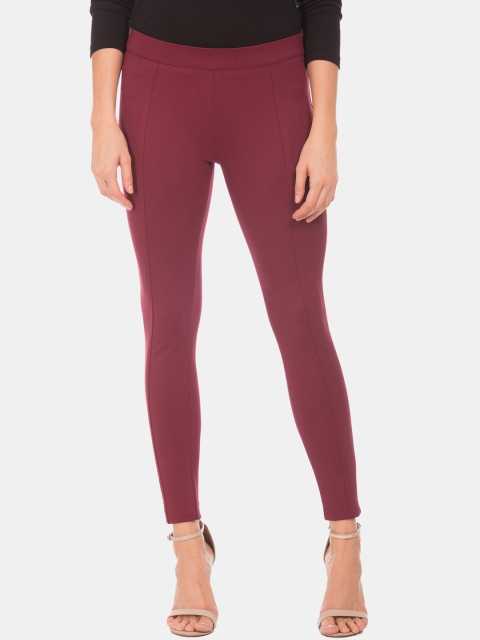 

Cherokee Women Burgundy Solid Ankle-Length Leggings