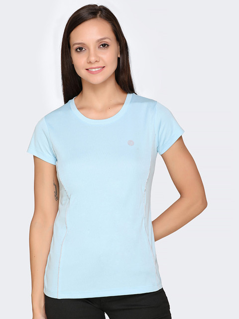 

BUKKUM Women Blue Solid Round Neck T-shirt