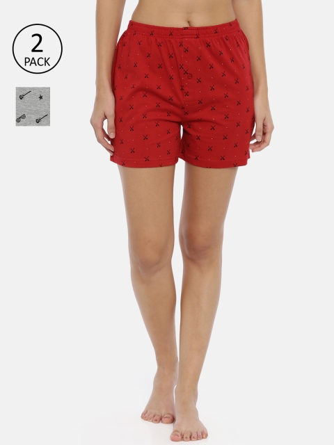 

Curare Women Pack of 2 Printed Lounge Shorts, Red
