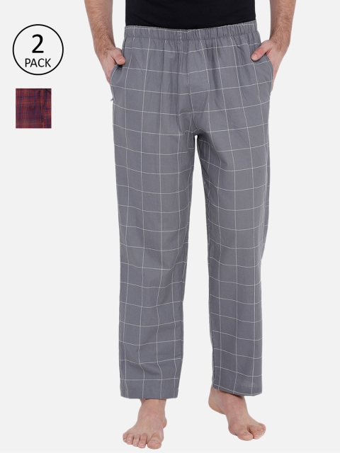 

XYXX Men Pack Of 2 Checked Lounge Pants, Grey