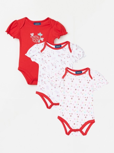 

Juniors by Lifestyle Infant Girls Pack Of 3 Red & White Printed Bodysuits