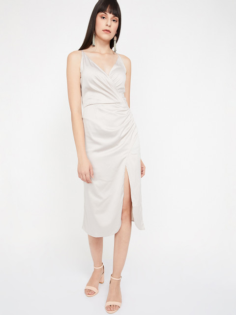 

Ginger by Lifestyle Women Beige Solid Wrap Dress