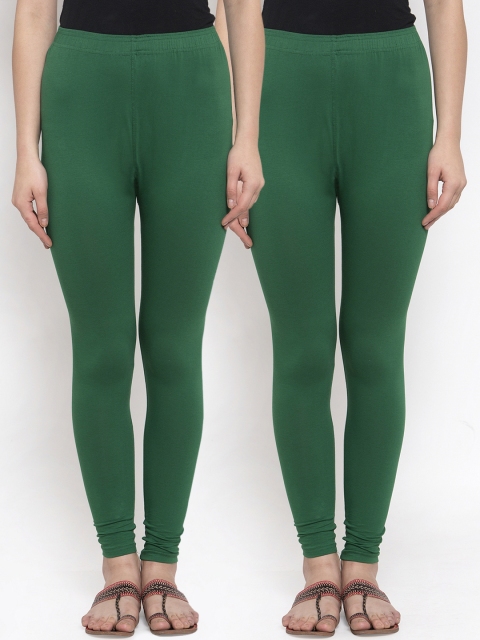 

TAG 7 Women Pack Of 2 Solid Churidar-Length Leggings, Green
