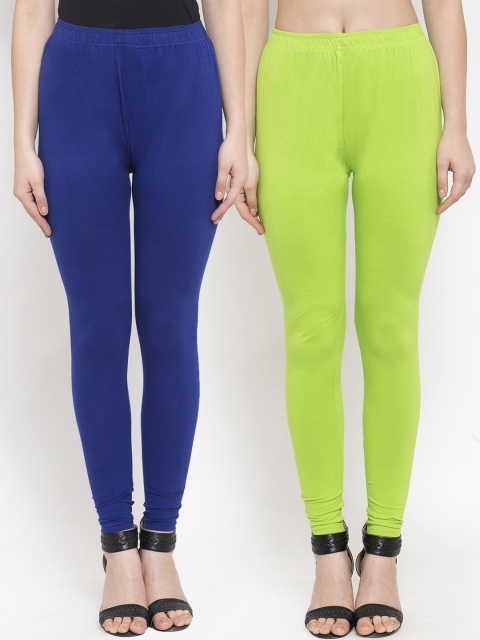 

TAG 7 Women Pack Of 2 Solid Ankle-Length Leggings, Lime green