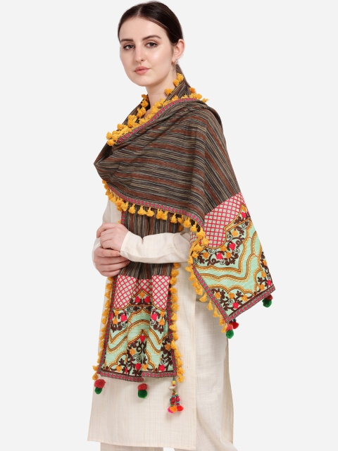

Mesmora Women Brown & Green Embroidered Stole