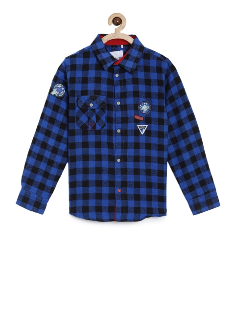 

5.10.15 Boys Navy Blue & Black Regular Fit Checked Casual Shirt