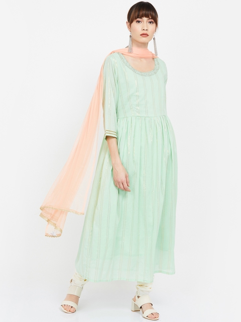 

Melange by Lifestyle Women Mint Green Woven Design Anarkali Kurta