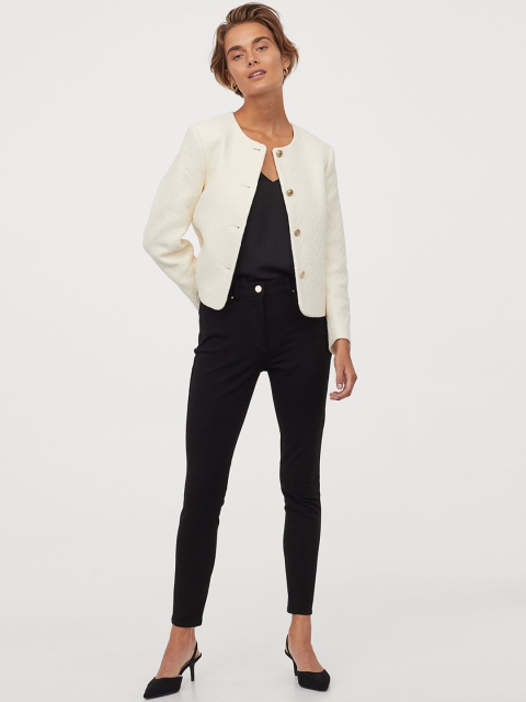 

H&M Women Cream Solid Boucle Jacket