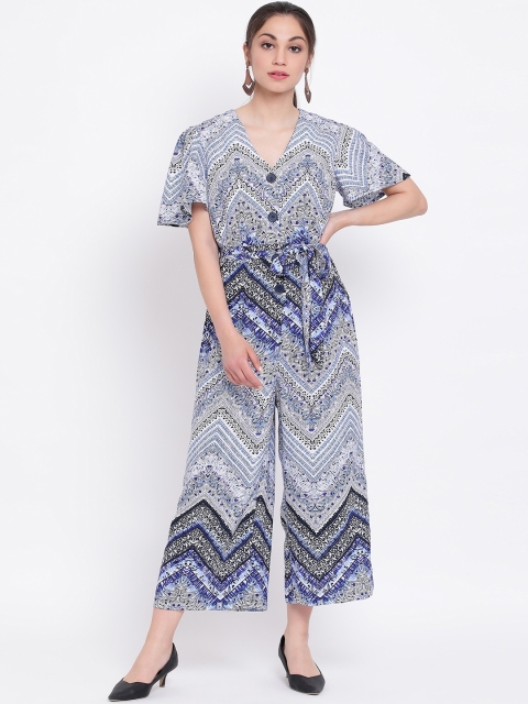 

Oxolloxo Women Blue & White Printed Basic Jumpsuit