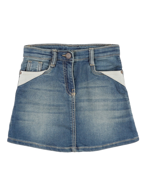

Cherokee Girls Blue Washed Denim A-Line Knee-Length Pure Cotton Skirt