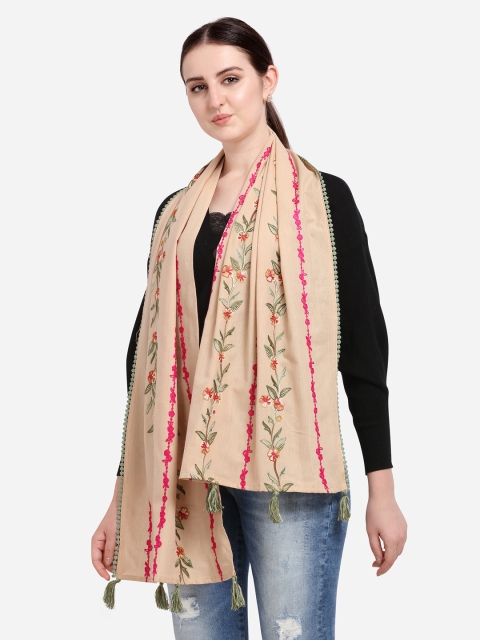 

Mesmora Women Beige & Pink Embroidered Stole