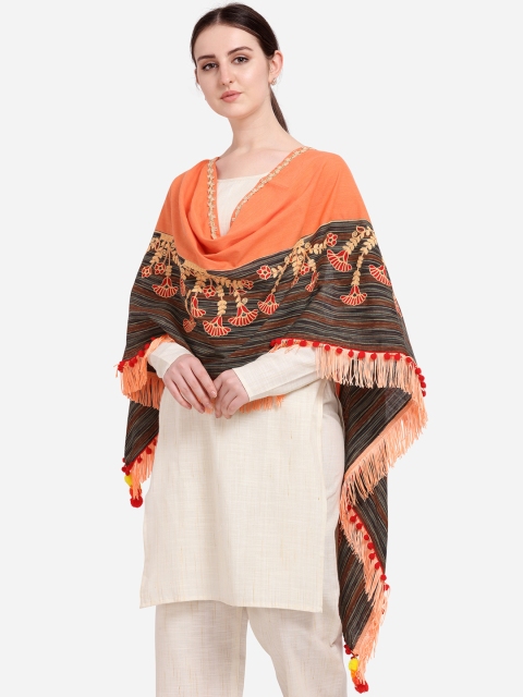 

Mesmora Women Peach-Coloured & Brown Embroidered Stole