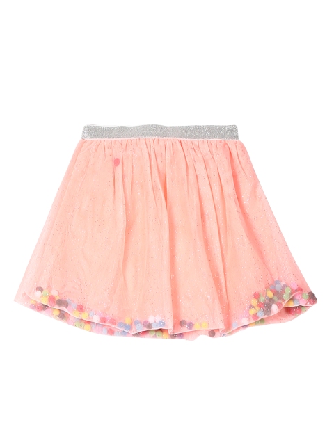 

Donuts Girls Orange & Silver-Toned Embellished Mesh Flared Knee-Length Skirt