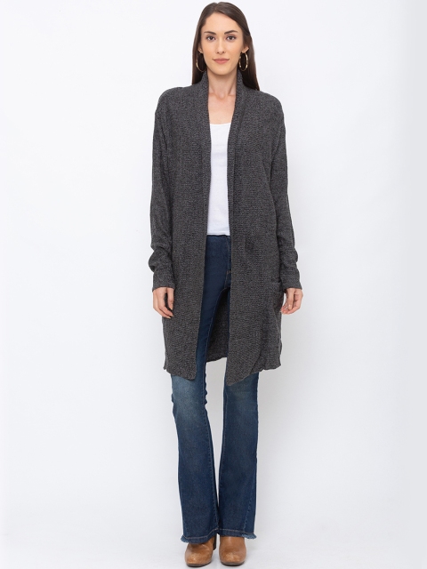 Globus Women Charcoal Grey Self Design Open Front Shrug