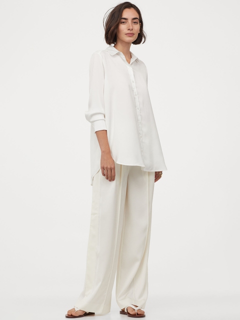 

H&M Women White Solid Satin Blouse