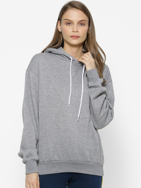 

FOREVER 21 Women Grey Solid Pullover Hooded Sweater