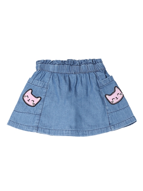 

Donuts Girls Blue Applique Denim A-Line Knee-Length Pure Cotton Skirt