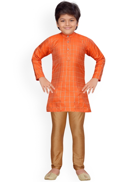 

Aj DEZInES Boys Orange & Brown Printed Kurta with Pyjamas