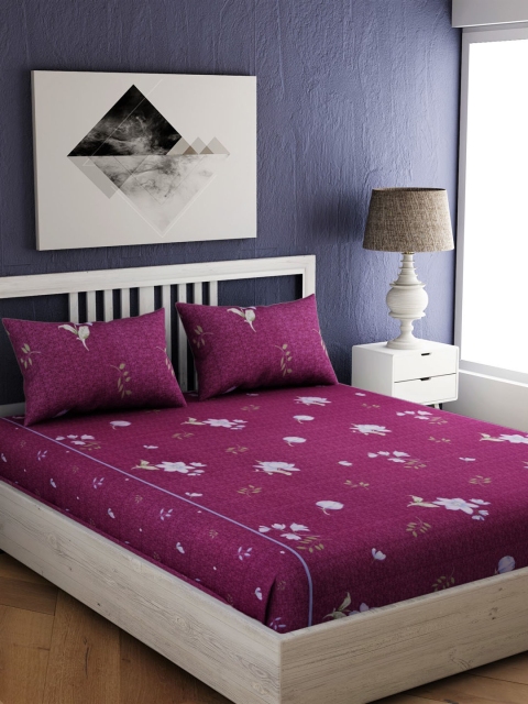 

EverHOME Maroon & White Floral 210 TC Cotton 1 Queen Bedsheet with 2 Pillow Covers