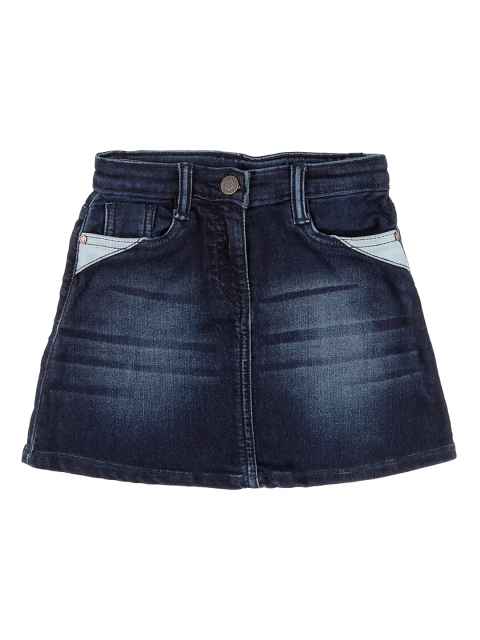 

Cherokee Girls Blue Washed Denim A-Line Knee-Length Pure Cotton Skirt