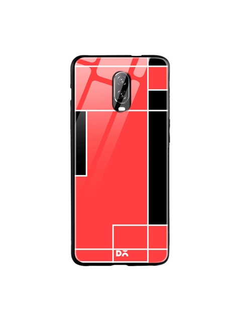 

DailyObjects Coral-Coloured & Black Blocks OnePlus 6T Glass Case
