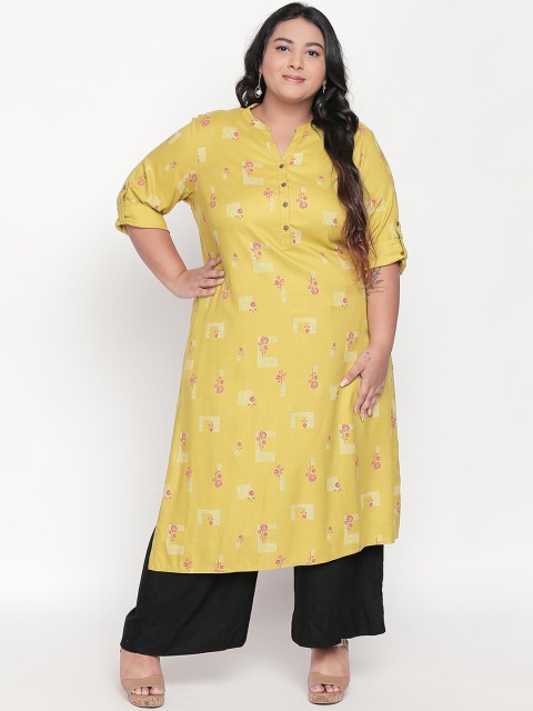 

RANGMANCH PLUS by Pantaloons Women Yellow Printed Straight Kurta