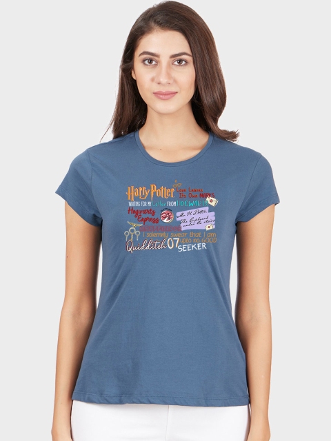 

Free Authority Women Blue Printed Round Neck T-shirt