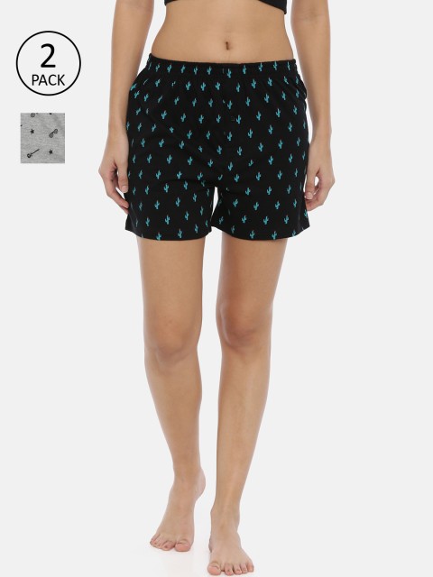 

Curare Women Pack Of 2 Printed Lounge Shorts, Blue