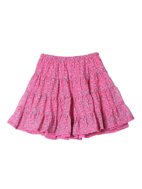 

Cherokee Girls Pink & Blue Floral Printed Knee-Length Tiered Skirt