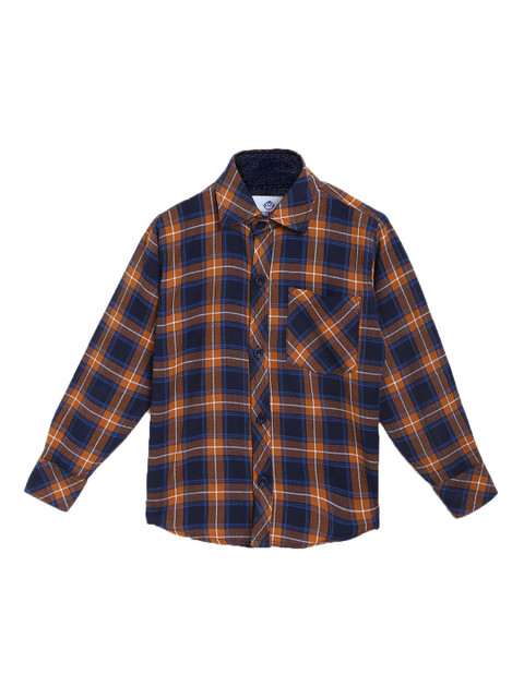 

Kidling Boys Navy Blue & Orange Regular Fit Checked Casual Shirt