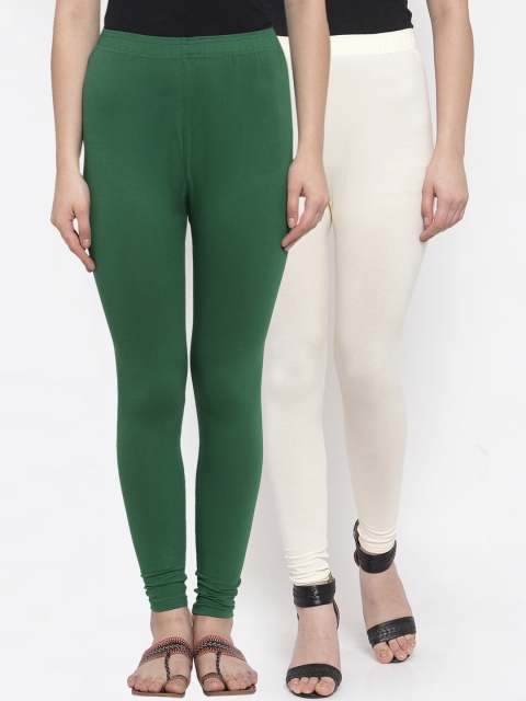 

TAG 7 Women Pack Of 2 Solid Churidar-Length Leggings, Off white