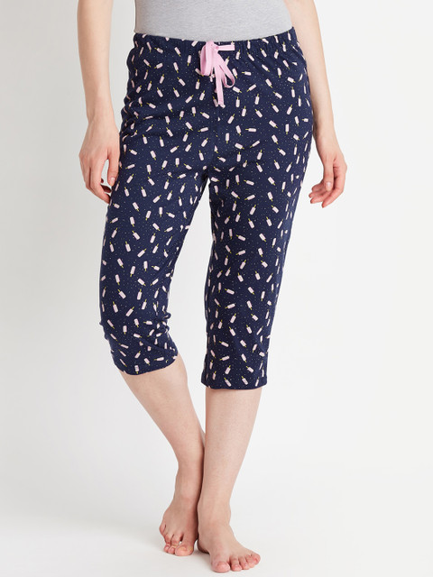 

Dreamz by Pantaloons Women Navy Blue & Pink Printed Lounge Capris