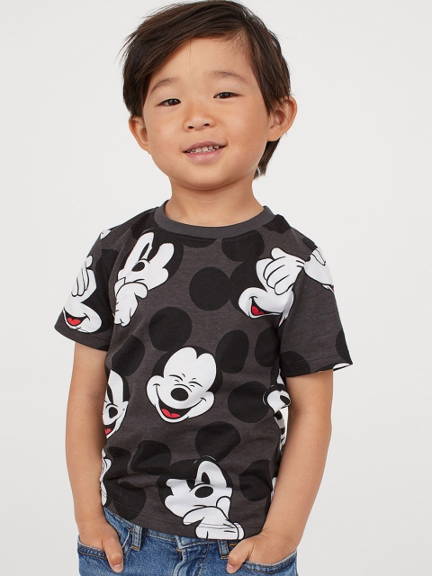 

H&M Boys Multicoloured Round Neck Mickey Mouse Printed T-Shirt, Grey