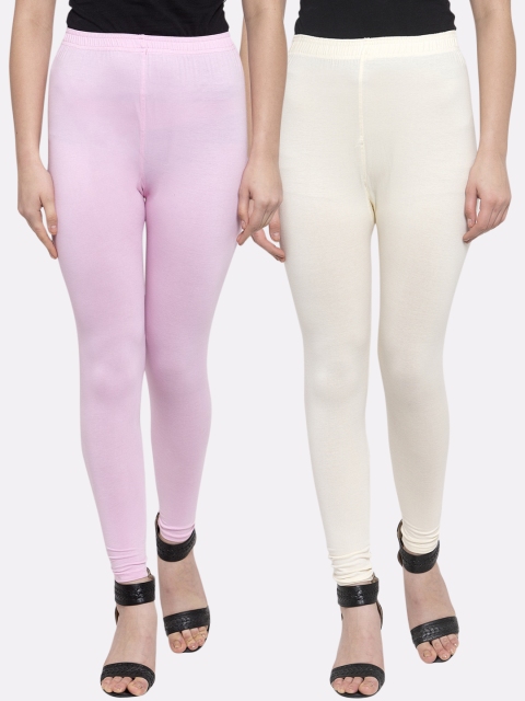 

TAG 7 Women Pack Of 2 Solid Churidar-Length Leggings, Off white