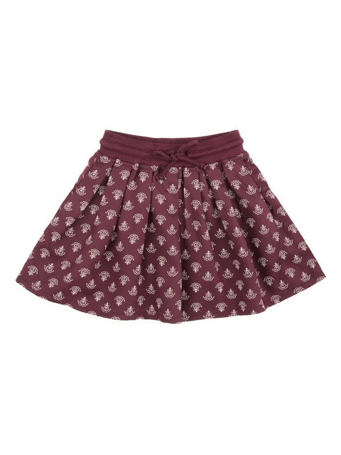 

Donuts Girls Maroon & White Floral Printed Flared Knee-Length Skirt